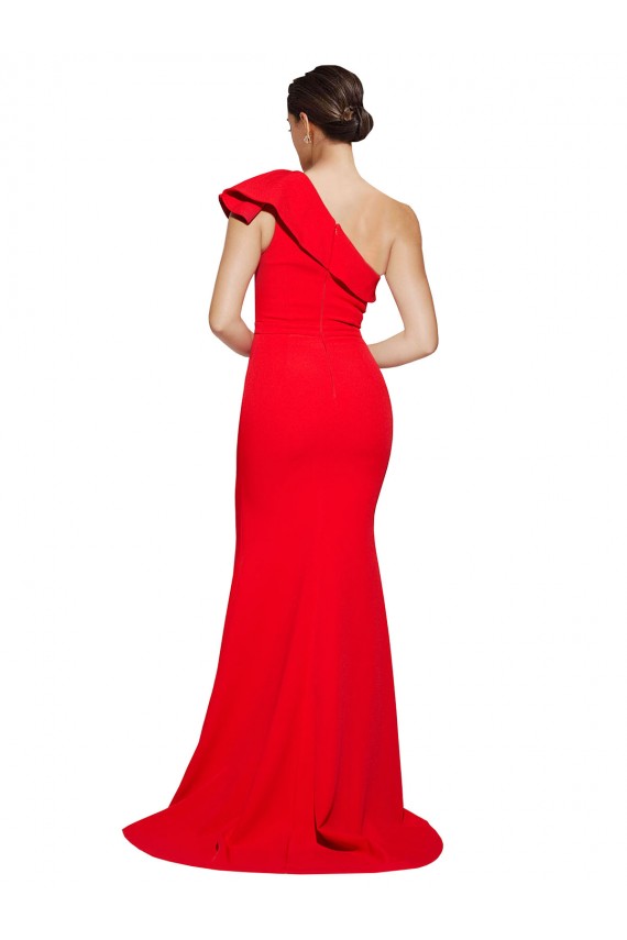 Rouge Fourreau Balayage train Crêpe Stretch Longue Robes demoiselle d'honneur / Robes de bal Pas Chère