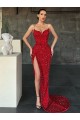 Rouge Fourreau Col V Balayage train Paillettes Velours Longue Robes de bal Pas Chère