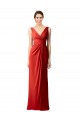Rouge Fourreau Col V Mousseline Longue Robes demoiselle d'honneur Pas Chère