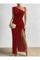 Rouge Fourreau Paillettes Velours Longue Robes de bal Pas Chère