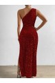 Rouge Fourreau Paillettes Velours Longue Robes de bal Pas Chère