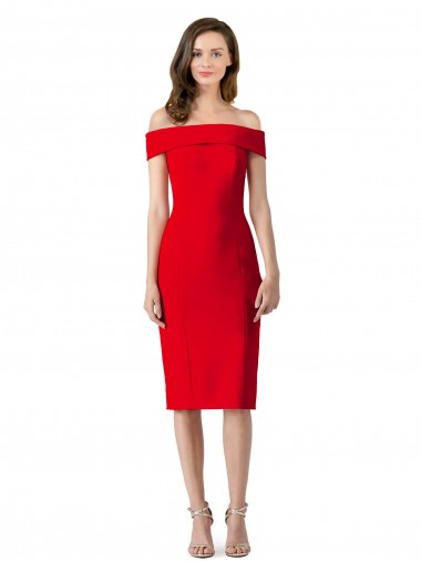 Rouge Fourreau Épaule Dénudée Crêpe Stretch Courte Robes demoiselle d'honneur / Robes de soirée / Robes de cocktail Pas Chre