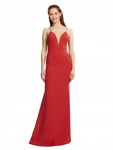 Rouge Sirène Bretelles spaghetti Col V Crêpe Stretch Longue Formelles Robes demoiselle d'honneur / Robes de soirée / Robes de bal Pas Chre