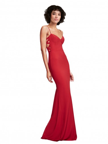 Rouge Sirène Bretelles spaghetti Crêpe Stretch Longue Formelles Robes demoiselle d'honneur / Robes de soirée / Robes de bal Pas Chre