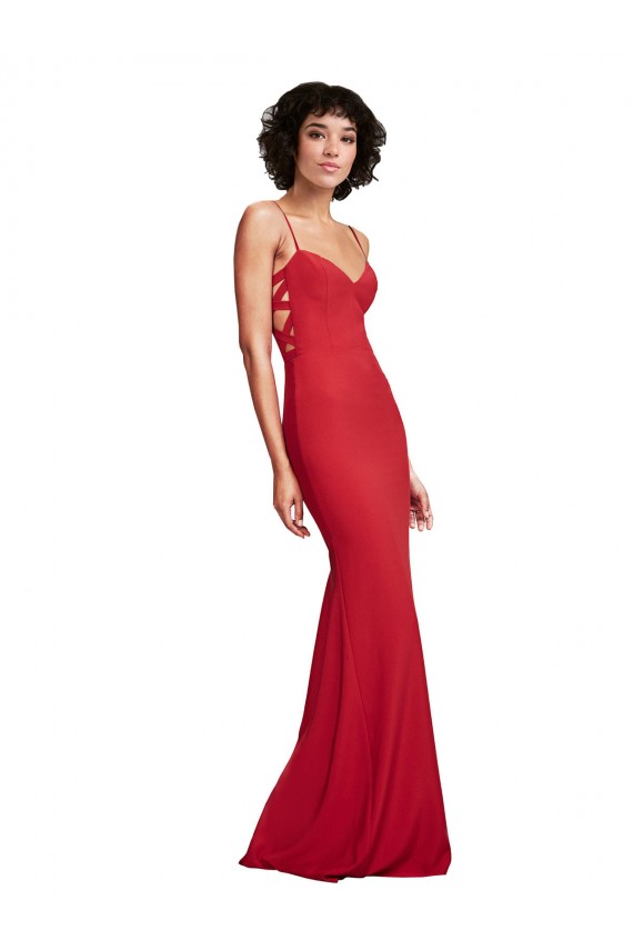 Rouge Sirène Bretelles spaghetti Crêpe Stretch Longue Formelles Robes demoiselle d'honneur / Robes de soirée / Robes de bal Pas Chère