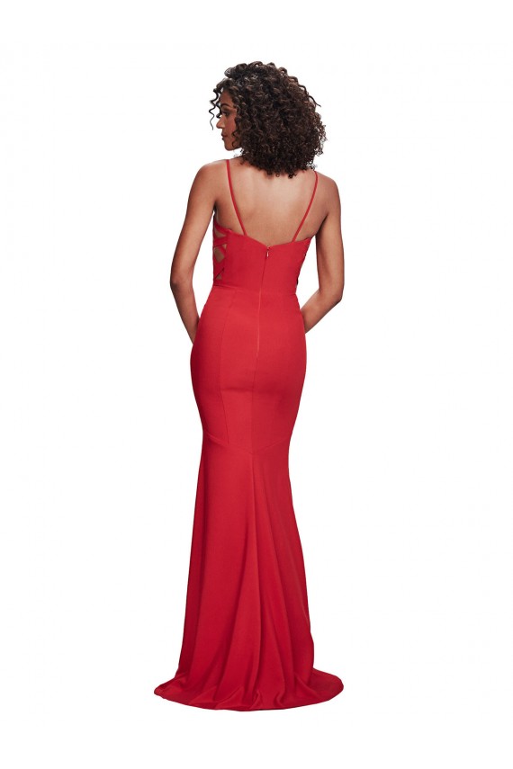 Rouge Sirène Bretelles spaghetti Crêpe Stretch Longue Formelles Robes demoiselle d'honneur / Robes de soirée / Robes de bal Pas Chère