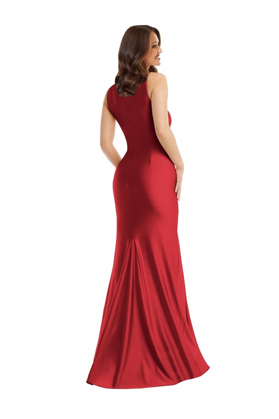 Rouge Sirène Col Carré Satiné Soyeux Longue Formelles Robes demoiselle d'honneur / Robes de soirée / Robes de bal Pas Chère