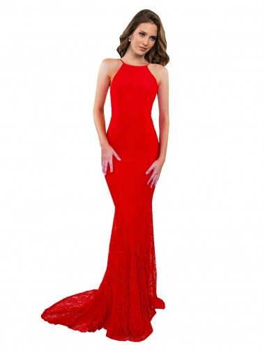 Rouge Sirène Col Haut Dentelle Longue Formelles Robes demoiselle d'honneur / Robes de soirée / Robes de bal Pas Chre
