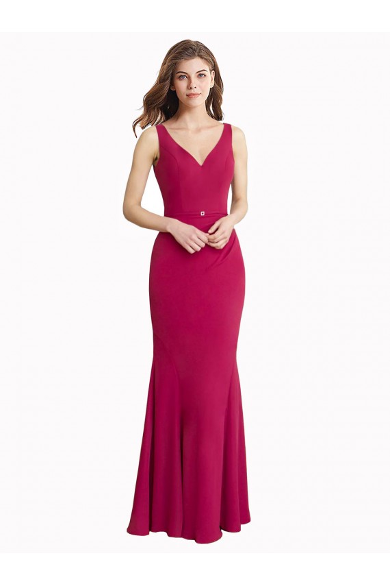 Rouge Sirène Col V Mousseline Longue Robes demoiselle d'honneur / Robes de bal Pas Chère
