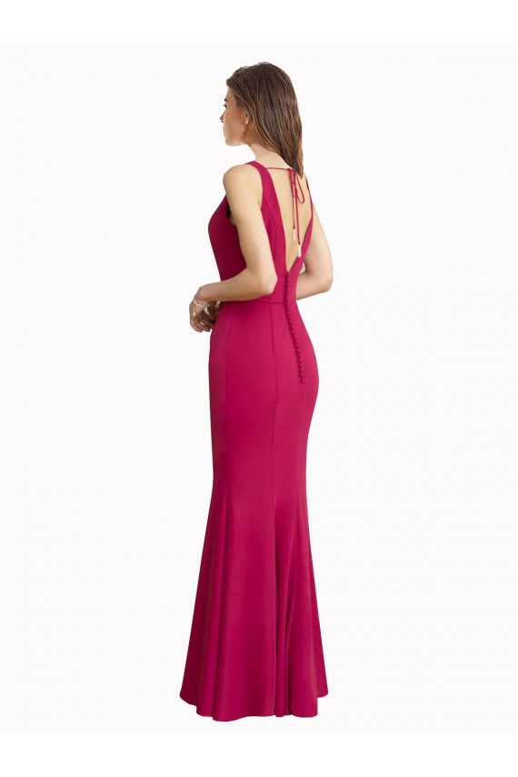 Rouge Sirène Col V Mousseline Longue Robes demoiselle d'honneur / Robes de bal Pas Chère