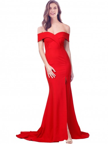 Rouge Sirène Crêpe Stretch Longue Formelles Robes demoiselle d'honneur / Robes de soirée / Robes de bal Pas Chre