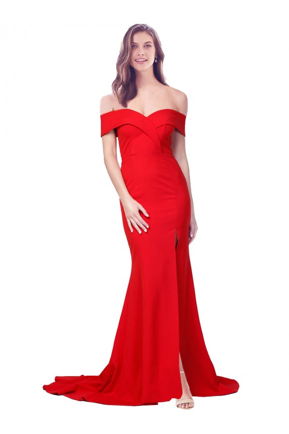 Rouge Sirène Crêpe Stretch Longue Formelles Robes demoiselle d'honneur / Robes de soirée / Robes de bal Pas Chère