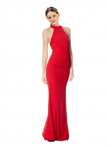 Rouge Sirène Licou Col Haut Crêpe Stretch Longue Formelles Robes demoiselle d'honneur / Robes de soirée / Robes de bal Pas Chre