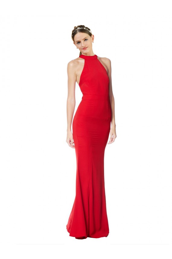 Rouge Sirène Licou Col Haut Crêpe Stretch Longue Formelles Robes demoiselle d'honneur / Robes de soirée / Robes de bal Pas Chère
