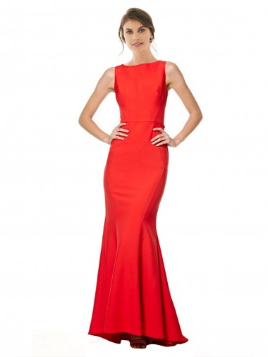 Rouge Sirène Licou Col Haut Crêpe Stretch Longue Formelles Robes demoiselle d'honneur / Robes de soirée / Robes de bal Pas Chre
