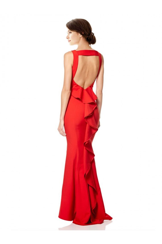 Rouge Sirène Licou Col Haut Crêpe Stretch Longue Formelles Robes demoiselle d'honneur / Robes de soirée / Robes de bal Pas Chère
