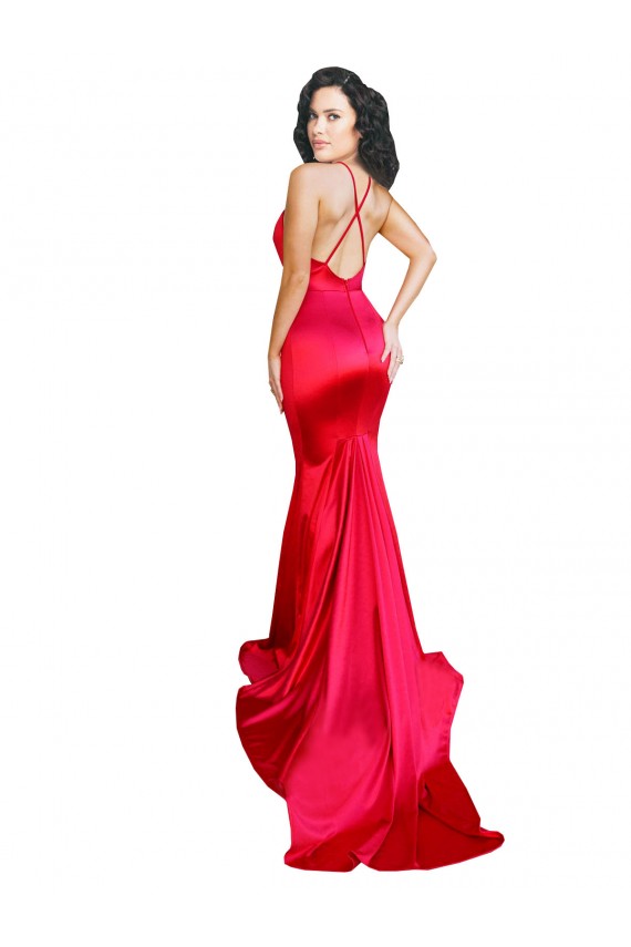 Rouge Sirène Satiné Stretch Longue Formelles Robes demoiselle d'honneur / Robes de soirée / Robes de bal Pas Chère