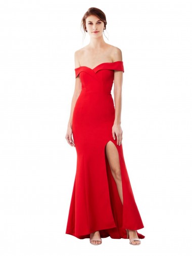 Rouge Sirène Épaule Dénudée Crêpe Stretch Longue Formelles Robes demoiselle d'honneur / Robes de soirée / Robes de bal Pas Chre