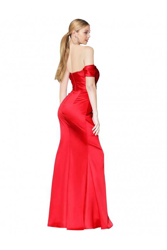 Rouge Sirène Épaule Dénudée Satiné Stretch Longue Formelles Robes demoiselle d'honneur / Robes de soirée / Robes de bal Pas Chère