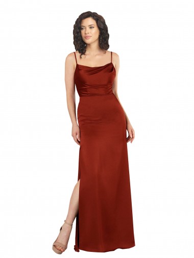 Rouge Trapèze Bretelles spaghetti Col Carré Satiné Soyeux Longue Formelles Robes demoiselle d'honneur / Robes de soirée / Robes de bal Pas Chre