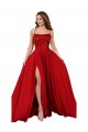 Rouge Trapèze Bretelles spaghetti Col Carré Spandex Dentelle Longue Robes demoiselle d'honneur / Robes de bal Pas Chère