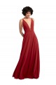 Rouge Trapèze Col V Mousseline Longue Robes demoiselle d'honneur Pas Chère