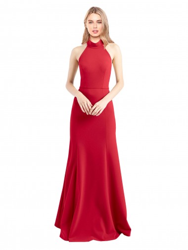 Rouge Trapèze Licou Col Haut Crêpe Stretch Longue Formelles Robes demoiselle d'honneur / Robes de soirée / Robes de bal Pas Chre