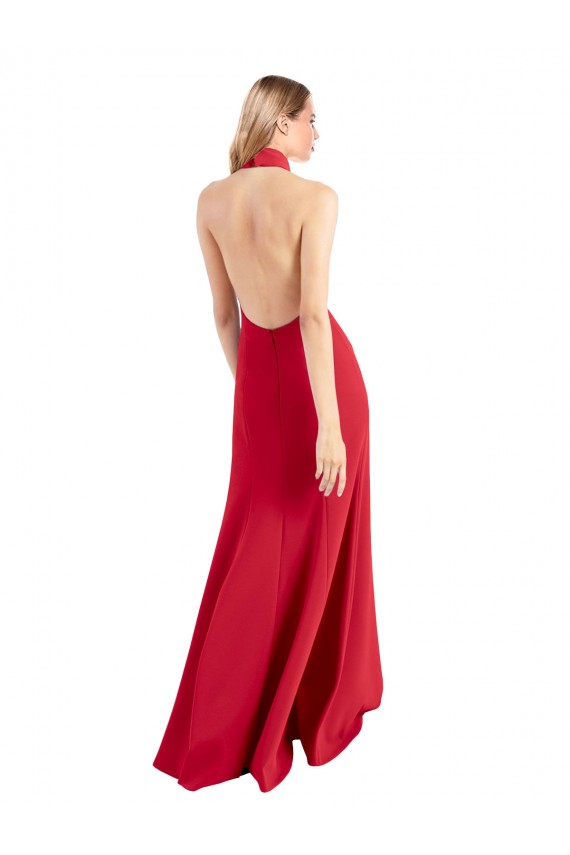 Rouge Trapèze Licou Col Haut Crêpe Stretch Longue Formelles Robes demoiselle d'honneur / Robes de soirée / Robes de bal Pas Chère