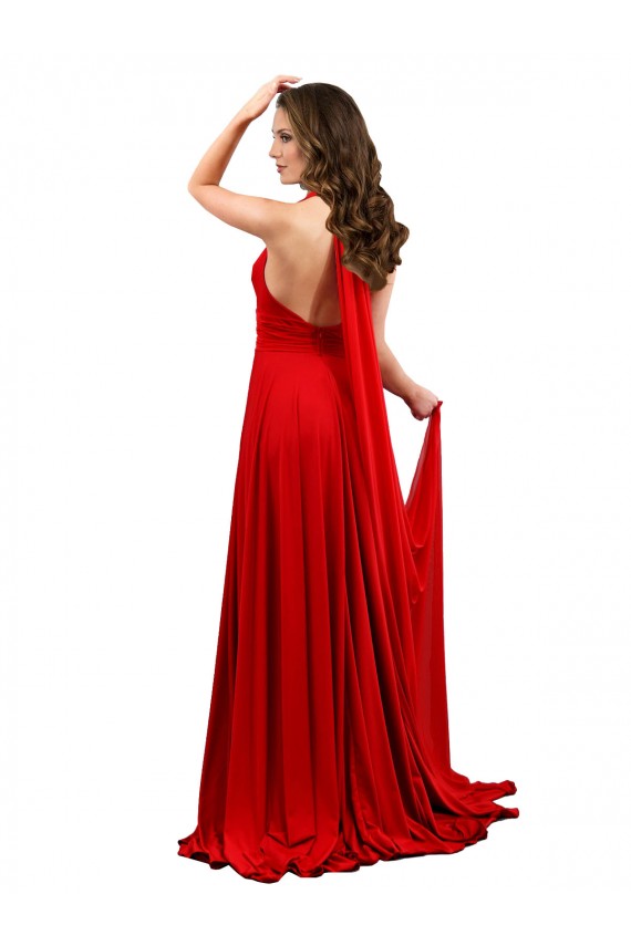 Rouge Trapèze Licou Spandex Longue Formelles Robes demoiselle d'honneur / Robes de soirée / Robes de bal Pas Chère