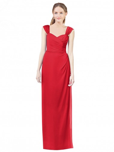 Rouge Trapèze Mousseline Longue Robes demoiselle d'honneur Pas Chre