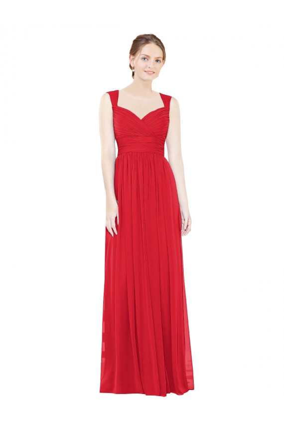 Rouge Trapèze Mousseline Longue Robes demoiselle d'honneur Pas Chère