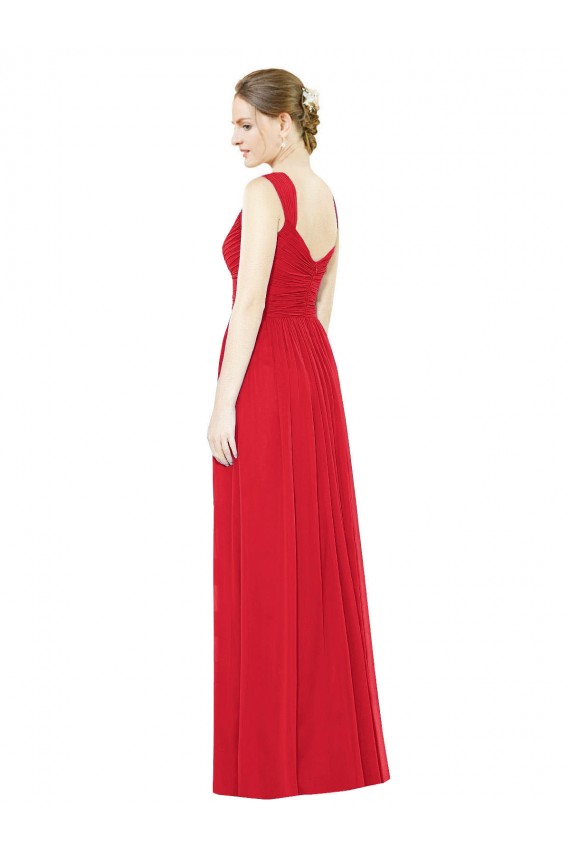 Rouge Trapèze Mousseline Longue Robes demoiselle d'honneur Pas Chère