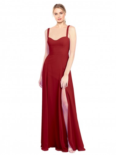 Rouge Trapèze Mousseline Longue Robes demoiselle d'honneur Pas Chre