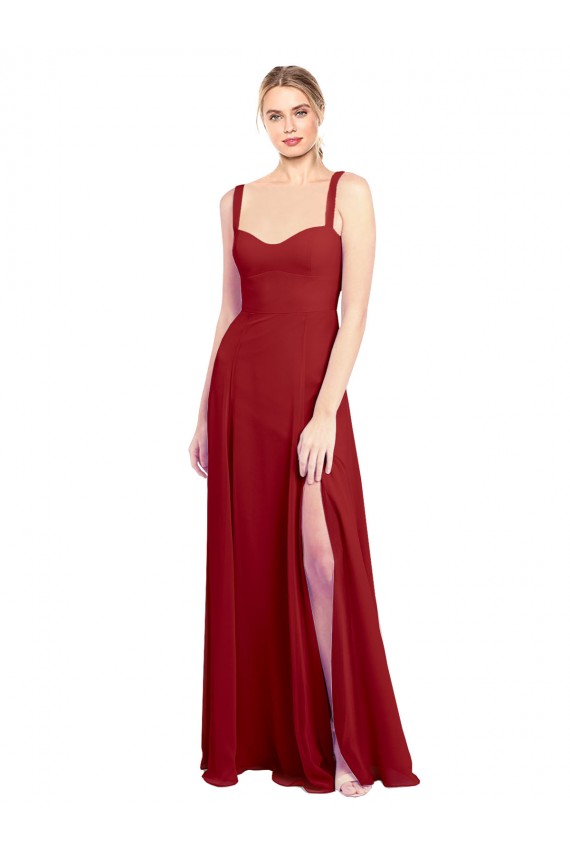 Rouge Trapèze Mousseline Longue Robes demoiselle d'honneur Pas Chère