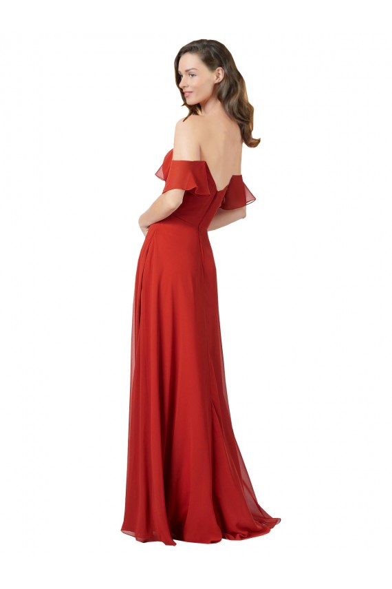 Rouge Trapèze Sans bretelle Mousseline Longue Robes demoiselle d'honneur Pas Chère
