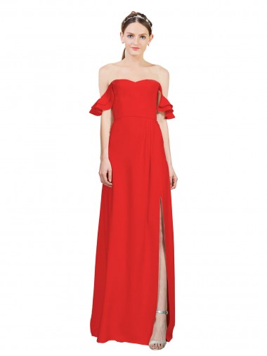 Rouge Trapèze Épaule Dénudée Crêpe Stretch Longue Formelles Robes demoiselle d'honneur / Robes de soirée / Robes de bal Pas Chre
