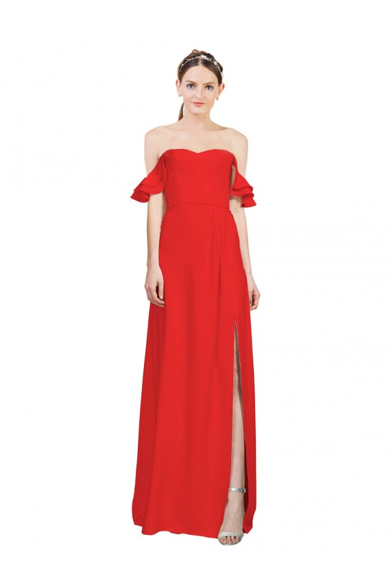 Rouge Trapèze Épaule Dénudée Crêpe Stretch Longue Formelles Robes demoiselle d'honneur / Robes de soirée / Robes de bal Pas Chère