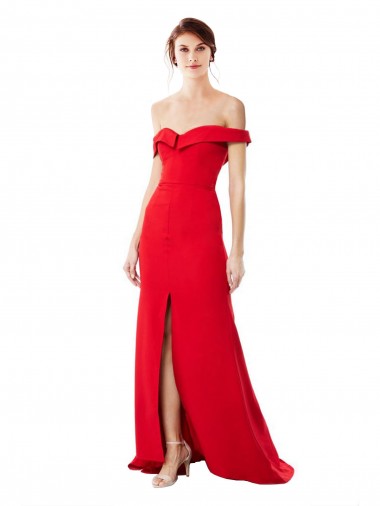 Rouge Trapèze Épaule Dénudée Crêpe Stretch Longue Formelles Robes demoiselle d'honneur / Robes de soirée / Robes de bal Pas Chre