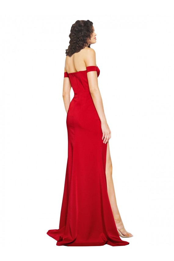 Rouge Trapèze Épaule Dénudée Satiné Soyeux Longue Formelles Robes demoiselle d'honneur / Robes de soirée / Robes de bal Pas Chère