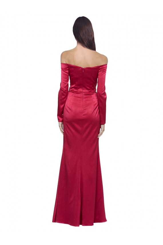 Rouge foncé Fourreau Satiné Stretch Longue Formelles Robes demoiselle d'honneur / Robes de soirée / Robes de bal Pas Chère