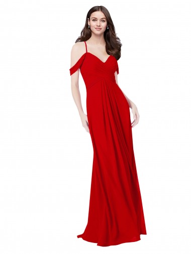 Rouge foncé Trapèze Col V Mousseline Longue Robes demoiselle d'honneur Pas Chre