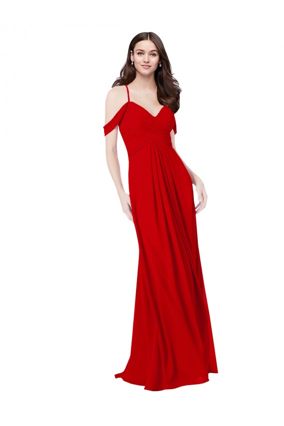 Rouge foncé Trapèze Col V Mousseline Longue Robes demoiselle d'honneur Pas Chère