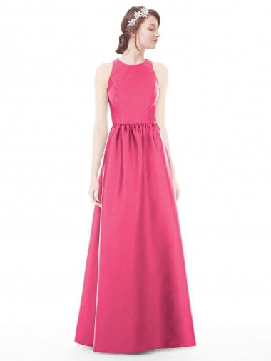 Rubis Trapèze Col bijou Satiné Longue Robes demoiselle d'honneur Pas Chre