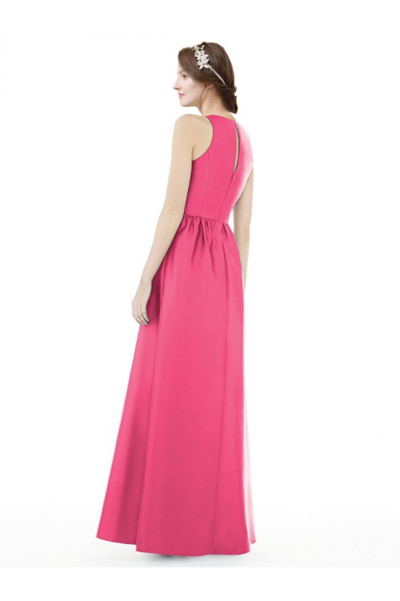 Rubis Trapèze Col bijou Satiné Longue Robes demoiselle d'honneur Pas Chère