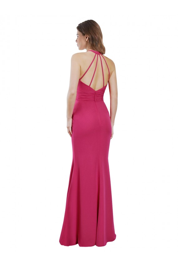 Rubis Trapèze Licou Mousseline Longue Robes demoiselle d'honneur Pas Chère