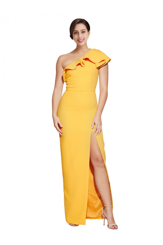 Safran Fourreau Crêpe Stretch Longue Formelles Robes demoiselle d'honneur / Robes de soirée / Robes de bal Pas Chère