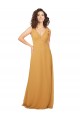 Safran Trapèze Col V Mousseline Longue Robes demoiselle d'honneur Pas Chère