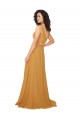 Safran Trapèze Col V Mousseline Longue Robes demoiselle d'honneur Pas Chère