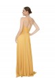 Safran Trapèze Col V Mousseline Longue Robes demoiselle d'honneur Pas Chère