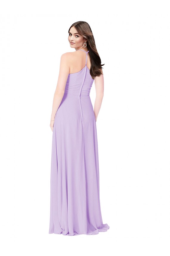 Safran Trapèze Col V Mousseline Longue Robes demoiselle d'honneur Pas Chère